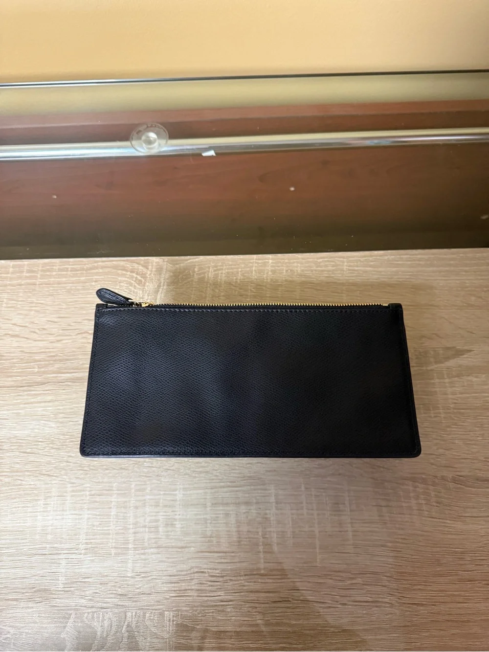 Coach Black Leather Zip Wallet with Gold Logo